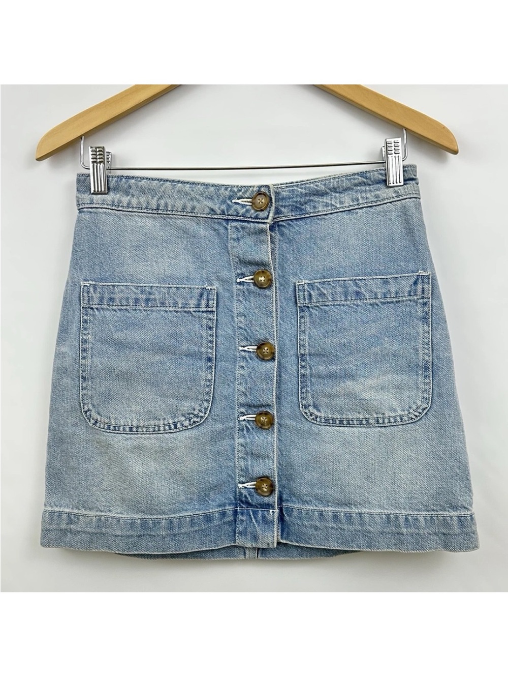 We The Free Super High Rise Denim Mini Skirt Size 25 Blue Button Front Pockets
